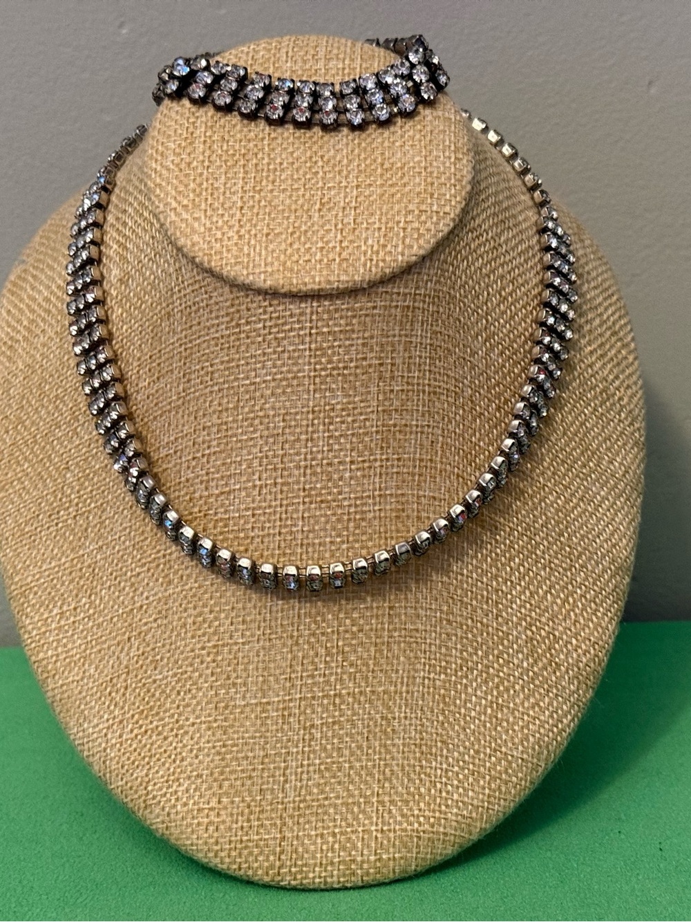 Vintage Rhinestone  Tennis Necklace and Bracelet Set - Silver Tone